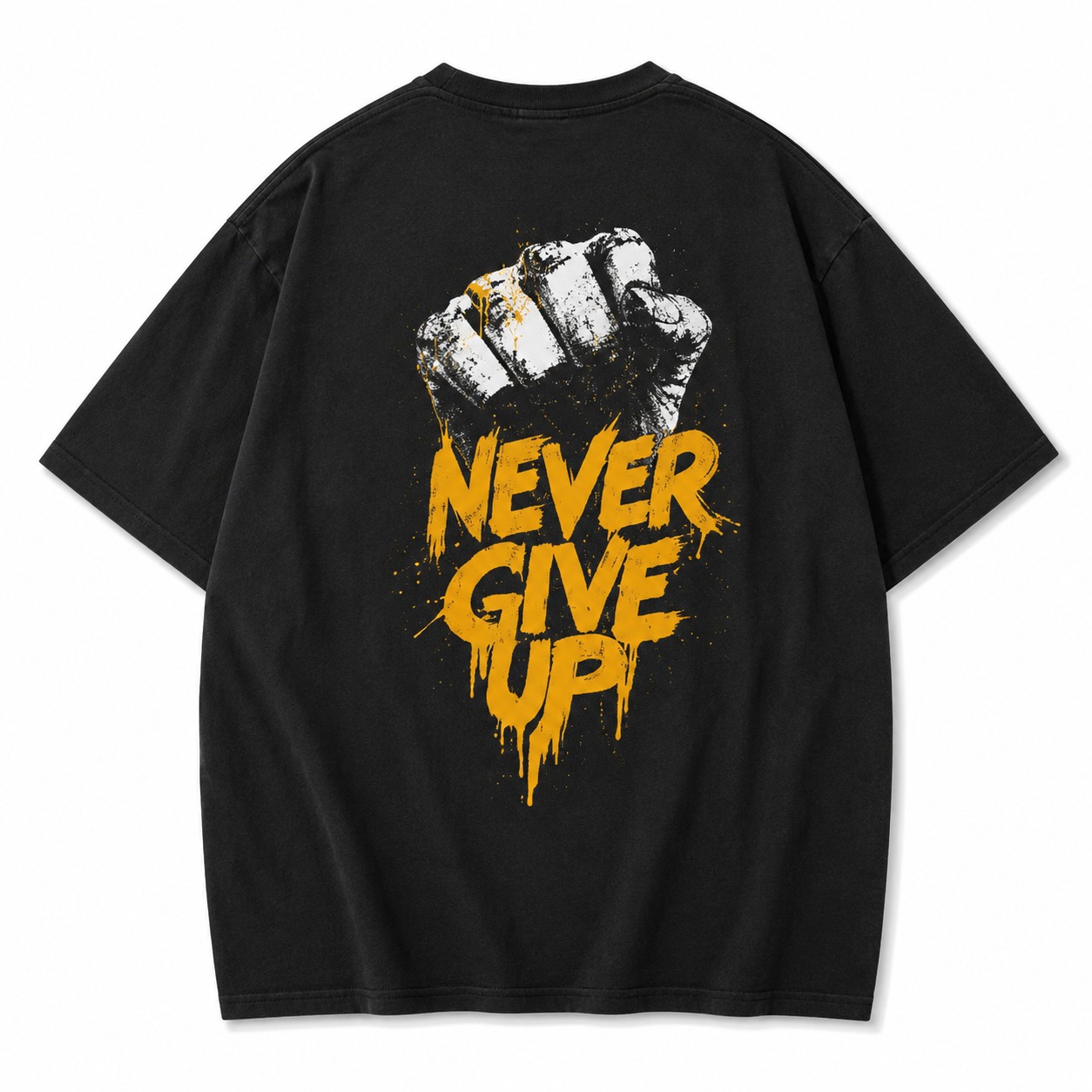 Graphic Drop Shoulder Oversized Tee – Never Give Up Flatlay